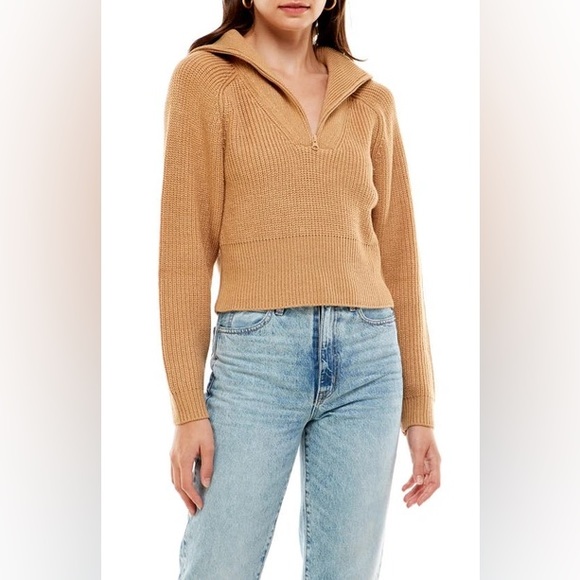 WAYF Nelle Ribbed Cropped Half Zip Sweater Top S117-40 - Picture 1 of 7